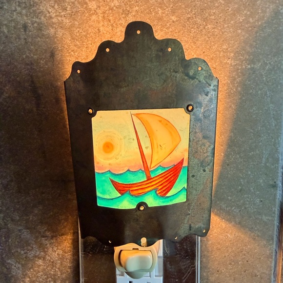 Vintage J El-Hai Copper Sailboat Night Light Nautical Coastal Lamp USA
